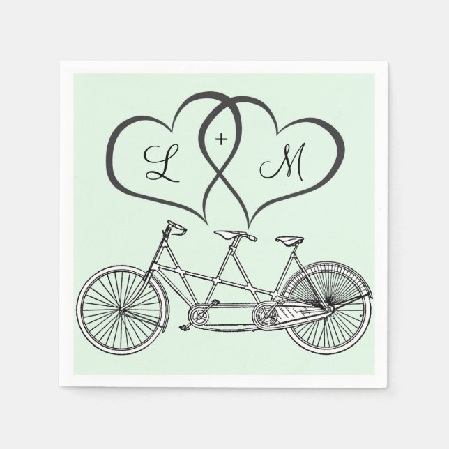 Serviette En Papier Bicyclette pour deux coeurs Mariage personnalisé N (Devant)