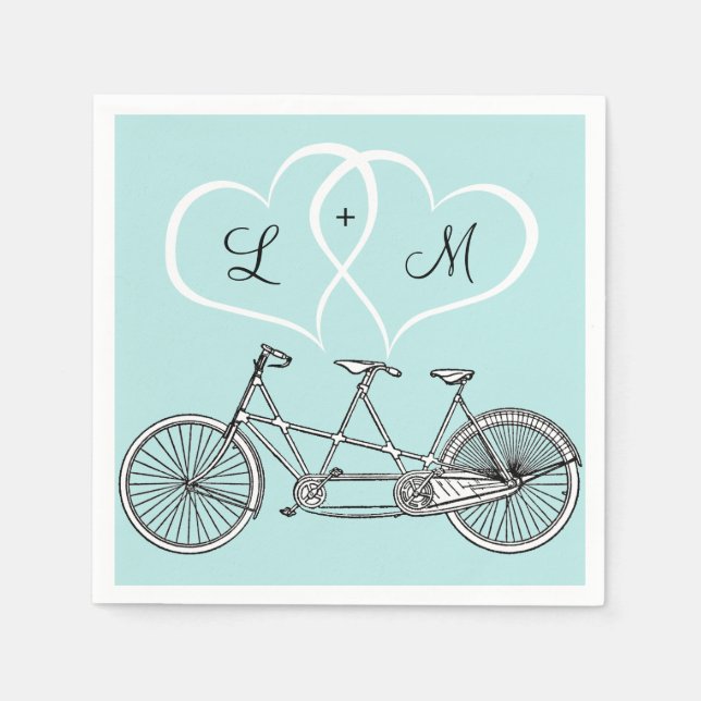 Serviette En Papier Bicyclette pour deux coeurs Mariage personnalisé N (Devant)