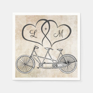 Serviette En Papier Bicyclette pour deux coeurs Mariage personnalisé N
