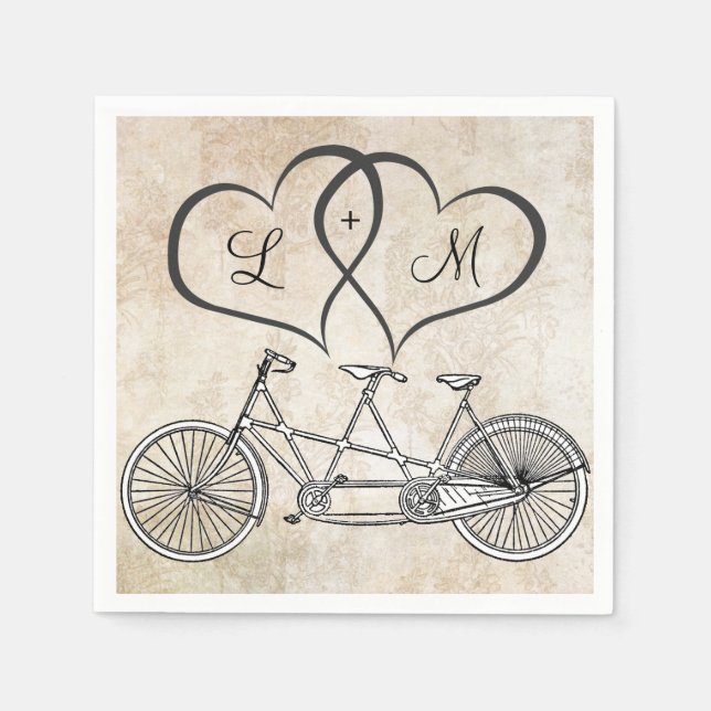 Serviette En Papier Bicyclette pour deux coeurs Mariage personnalisé N (Devant)