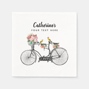 Serviette En Papier Bicyclette Vintage Romantique Fleurs Oiseaux