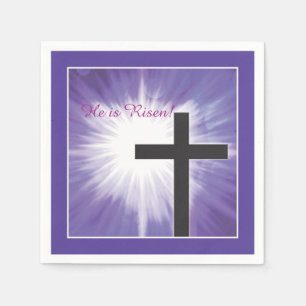 Serviette En Papier Bienheureux de Pâques Cross Starburst sur violet,