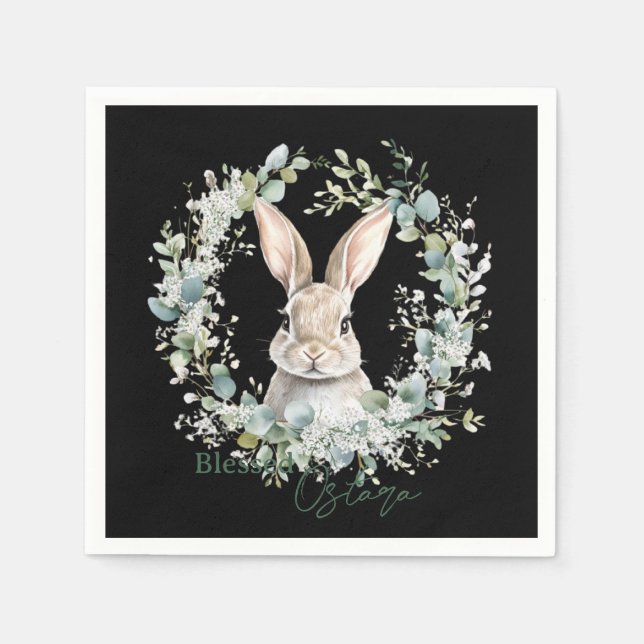 Serviette En Papier Bienheureux Lapin Ostara Printemps Pâques (Devant)