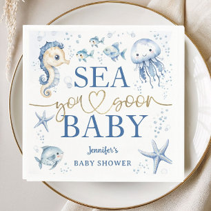 Serviette En Papier Bientôt à la mer Baby Shower Garçon Bleu Océan Pap