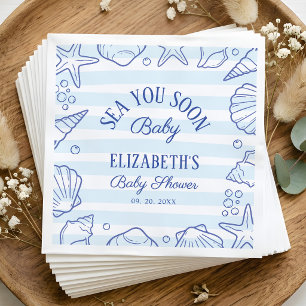 Serviette En Papier Bientôt à Vous Bébé, Baby Shower Coastal Coquillag