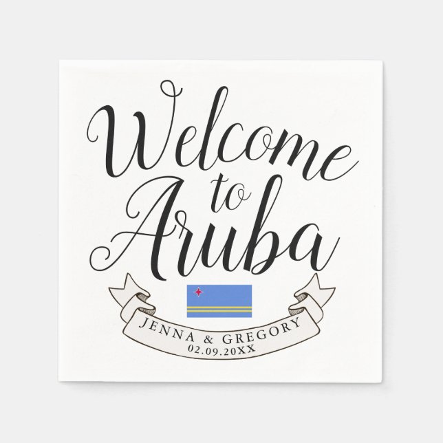 Serviette En Papier Bienvenue à Aruba | Personnalisation du mariage de (Devant)