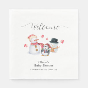 Serviette En Papier Bienvenue à la Baby Shower de l'Hiver Mignon avec