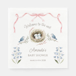Serviette En Papier Bienvenue à la Baby Shower Nest Pink Ribbon
