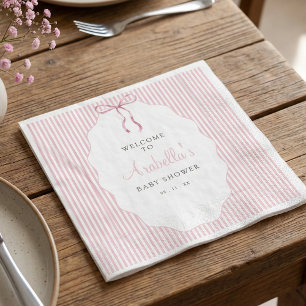 Serviette En Papier Bienvenue à la Baby Shower Rose Ruban à Rayures Fi