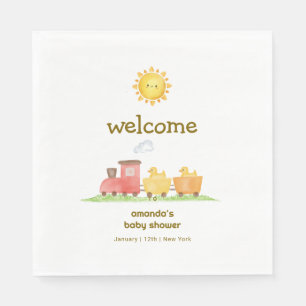 Serviette En Papier Bienvenue à la Baby Shower Train Choo Choo Canard 