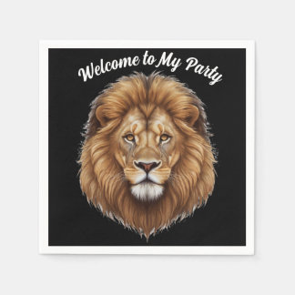 Serviette En Papier Bienvenue à ma fête Lion nom personnalisé