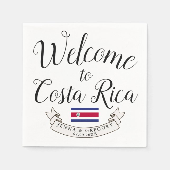 Serviette En Papier Bienvenue au Costa Rica | Mariage de destination (Devant)