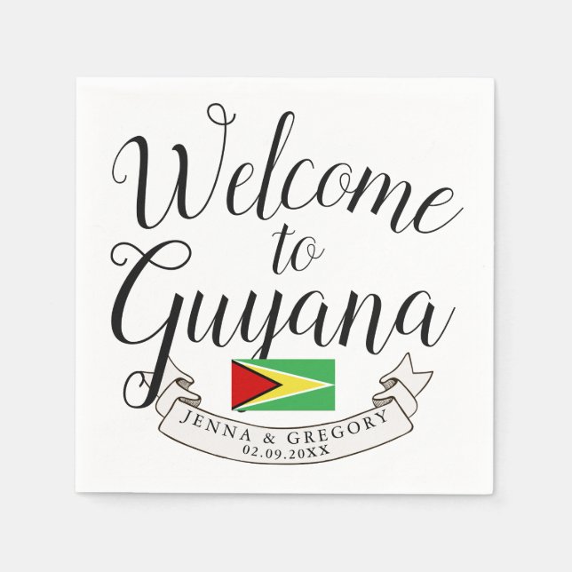 Serviette En Papier Bienvenue au Guyana | Personnalisation du mariage  (Devant)