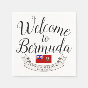 Serviette En Papier Bienvenue aux Bermudes   Destination Faveur Mariag