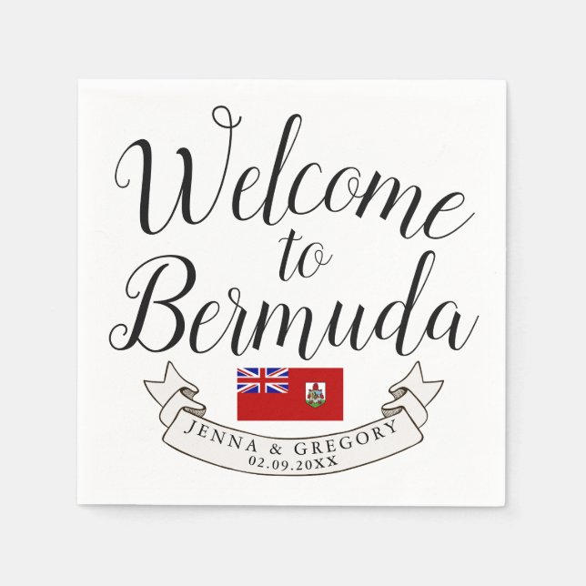 Serviette En Papier Bienvenue aux Bermudes | Destination Faveur Mariag (Devant)