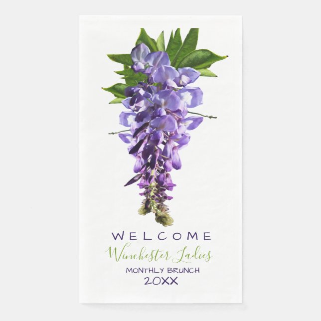 Serviette En Papier Bienvenue Belles Fleurs de Wisteria Nom personnali (Devant)
