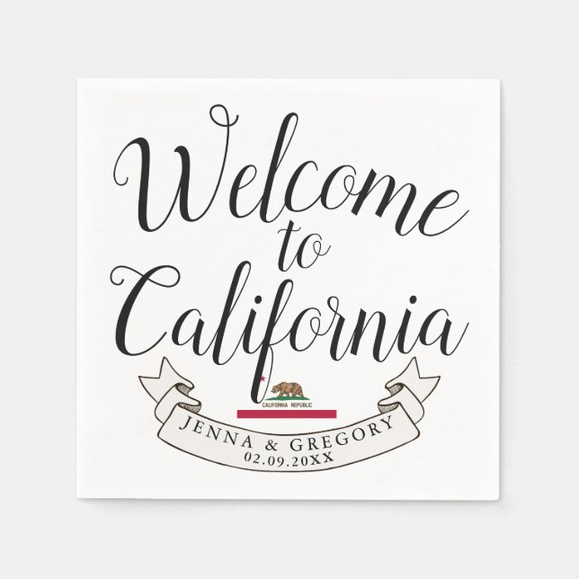 Serviette En Papier Bienvenue en Californie | Mariage de destination (Devant)