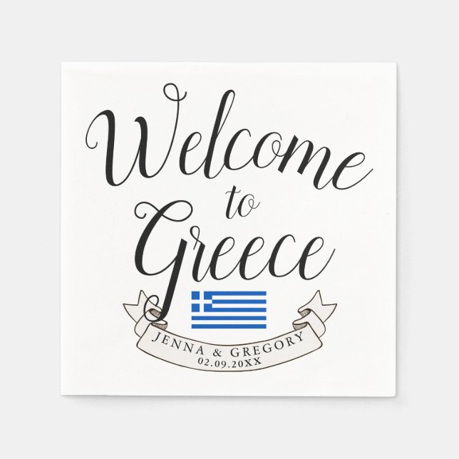 Serviette En Papier Bienvenue en Grèce | Mariage de destination person (Devant)