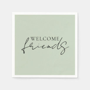 Serviette En Papier 'Bienvenue les amis' Vert Sauge Doux Ferme Rustiqu