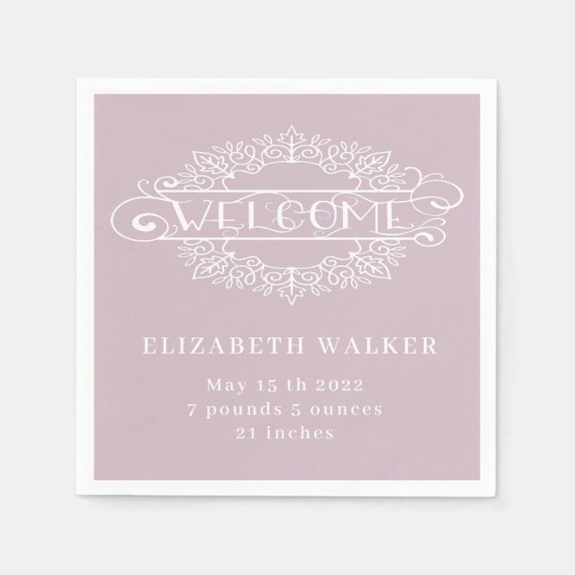 Serviette En Papier bienvenue petite fille blush monogramme (Devant)
