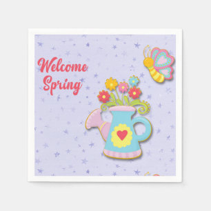 Serviette En Papier Bienvenue Poubelle d'arrosage de printemps avec Fl