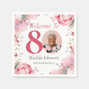Serviette En Papier Bienvenue pour les 80 ans sur mesure avec fleurs r
