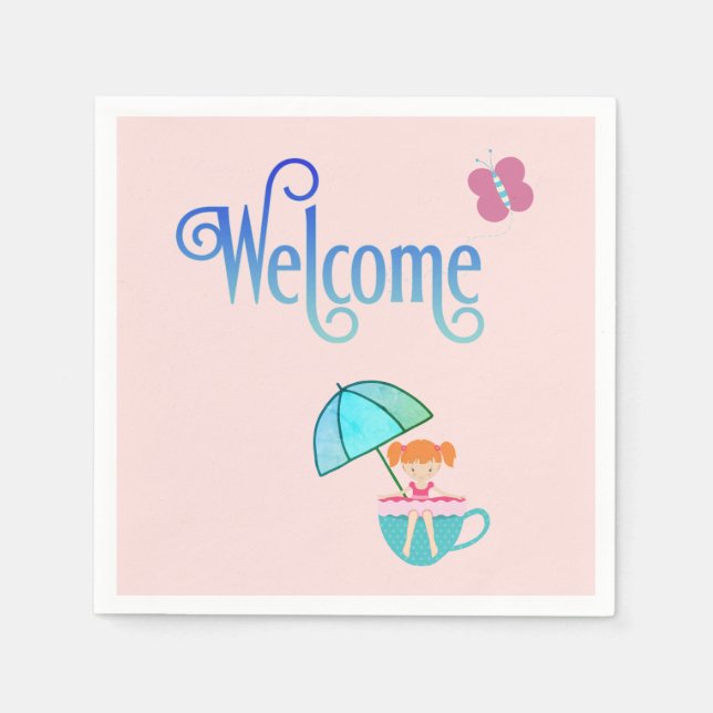 Serviette En Papier Bienvenue Teacup Girl Butterfly Carré (Devant)