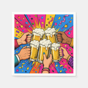 Serviette En Papier Bière d'anniversaire Cheers Pop Art