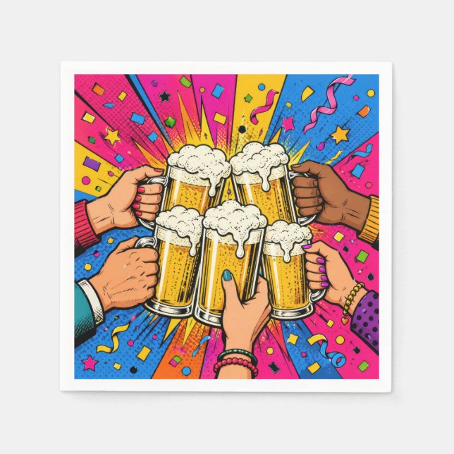 Serviette En Papier Bière d'anniversaire Cheers Pop Art (Devant)