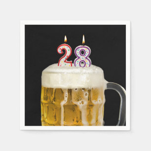 Serviette En Papier Bière du 28e anniversaire en noir