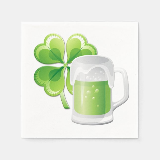 Serviette En Papier Bière verte et papier Shamrock Napkin (Devant)