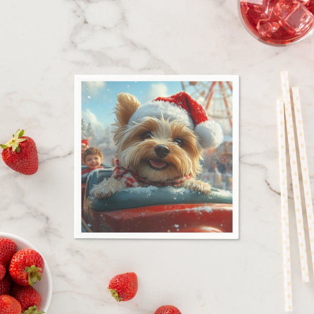 Serviette En Papier Biewer Terrier Dog Roller Coaster Noël  (En situation)