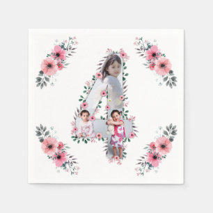 Serviette En Papier Big 4th Birthday Girl Photo Collage Fleur rose