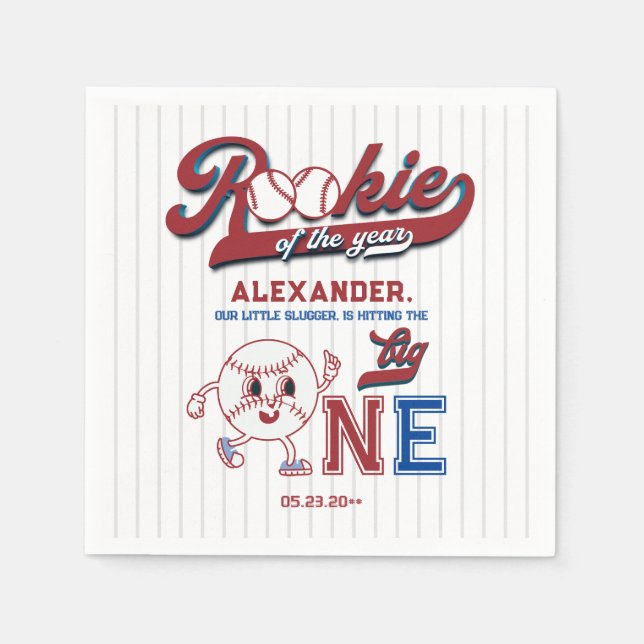 Serviette En Papier Big One Baseball Rookie De L'Année Premier Anniver (Devant)