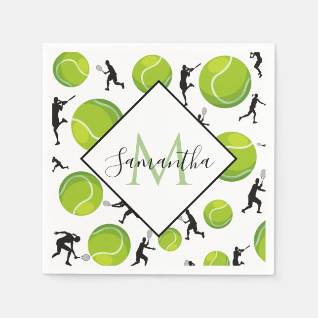 Serviette En Papier Big Tennis Balls & Joueur Silhouettes Sport Amusan (Devant)