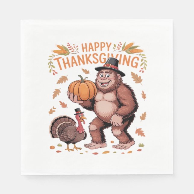Serviette En Papier Bigfoot Turquie Citrouille Thanksgiving Day Classi (Devant)