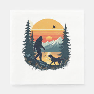 Serviette En Papier Bigfoot Vintage Chien qui Marche Montagne Coucher 