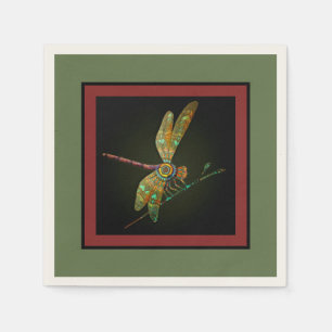 Serviette En Papier Bijoux Tone Dragonfly rencontre Mandala sur Olive 