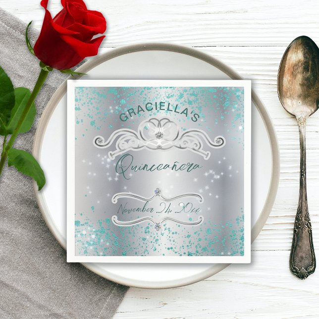 Serviette En Papier Bijoux Turquoises en argent Tiara Quinceañera (Créateur téléchargé)