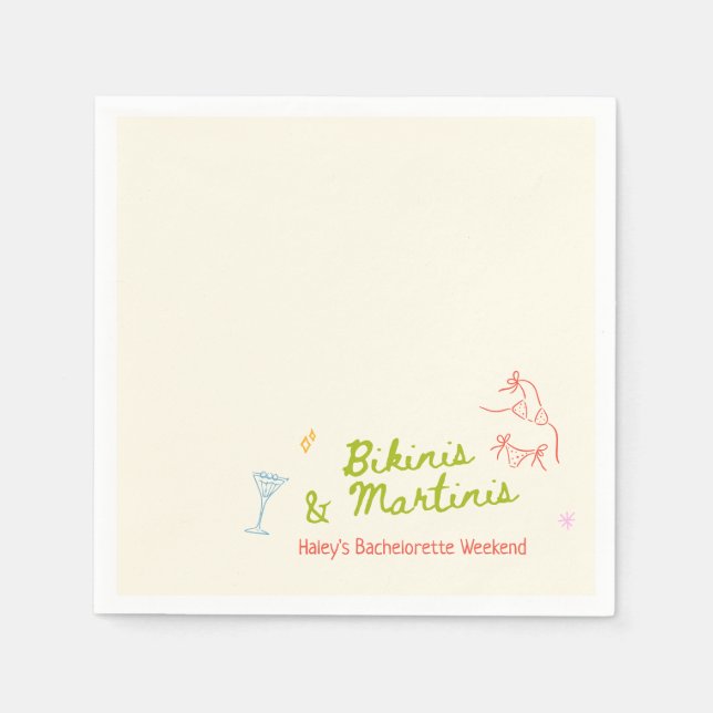 Serviette En Papier Bikinis & Martinis Bachelorette tirée à la main (Devant)