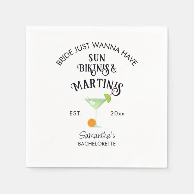 Serviette En Papier Bikinis & Martinis Piscine tropicale Hen Bachelore (Devant)