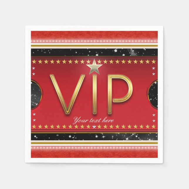 Serviette En Papier Billet VIP Black Red Gold Glam Stars Fête personna (Devant)
