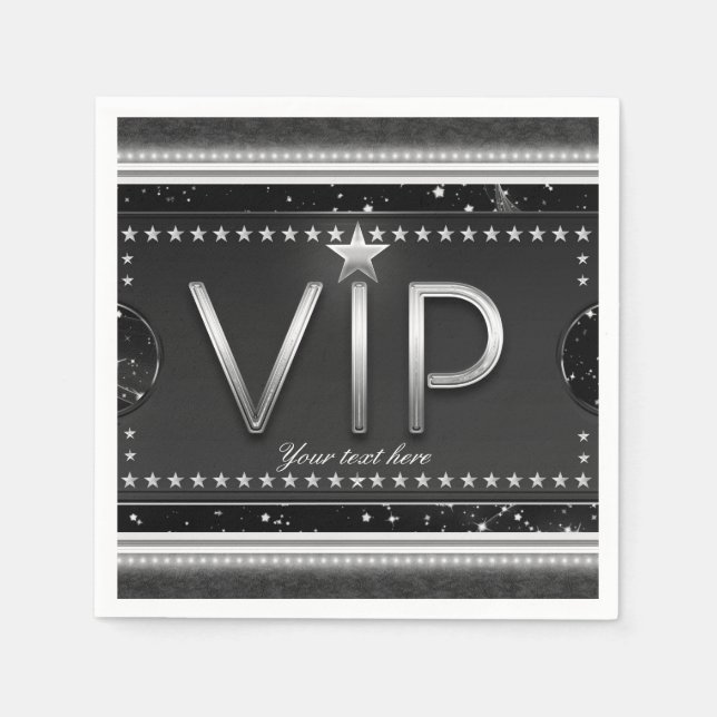 Serviette En Papier Billet VIP personnalisé pour la fête Black & Silve (Devant)