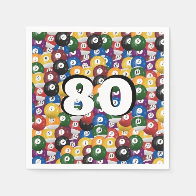 Serviette En Papier Billiard Balls pour 80e anniversaire (Devant)