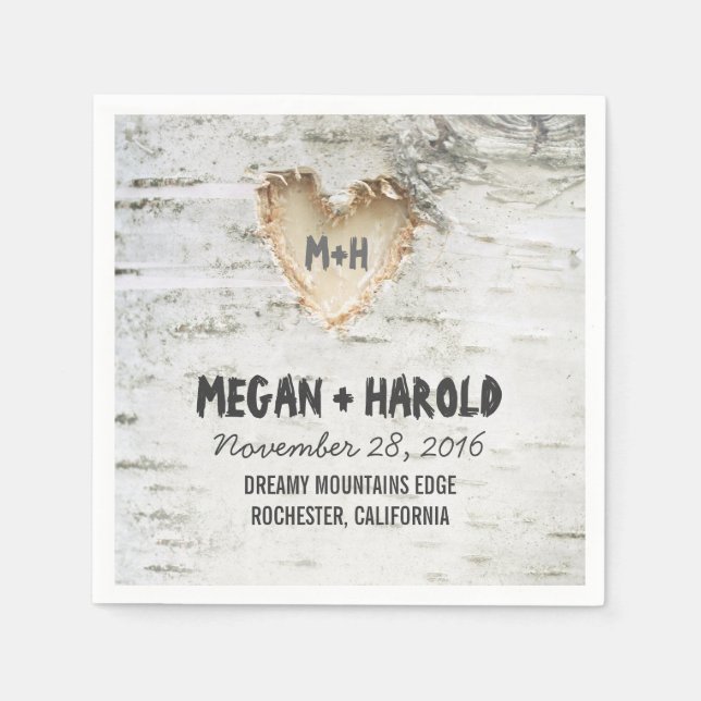 Serviette En Papier Birch Heart Rustic Tree inspiré (Devant)