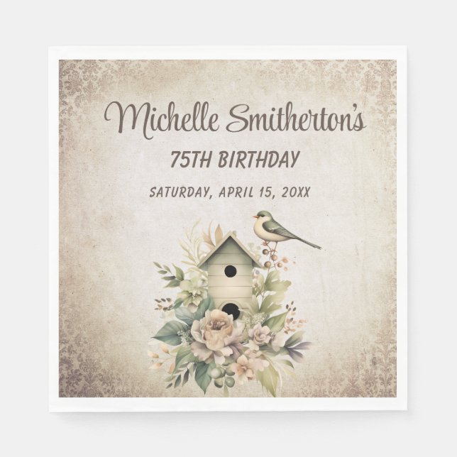 Serviette En Papier Birdhouse Botanical Nature 75e anniversaire (Devant)
