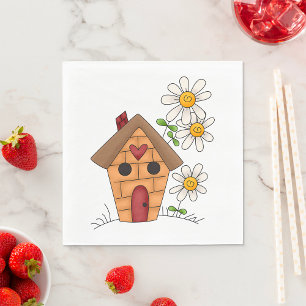 Serviette En Papier Birdhouse Et Fleurs