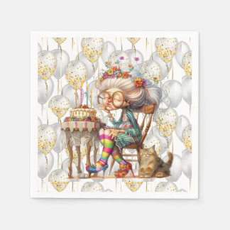 Serviette En Papier Birthday Granny With Party Balloons