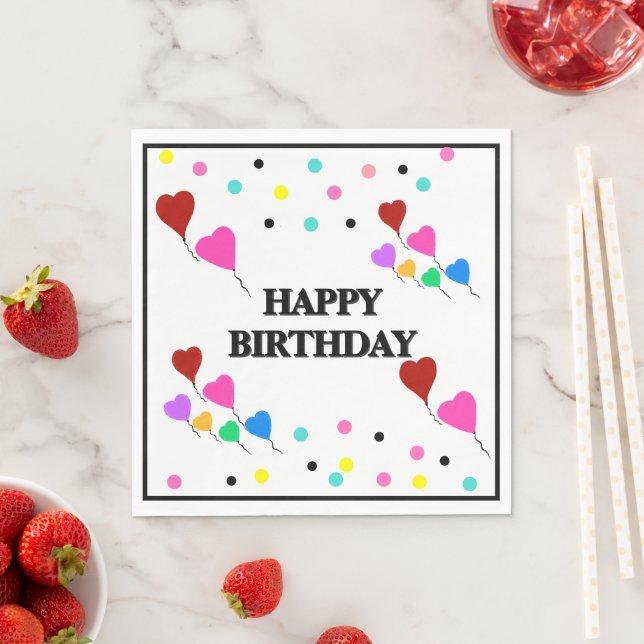 Serviette En Papier Birthday Heart Balloons Polka Dots (En situation)