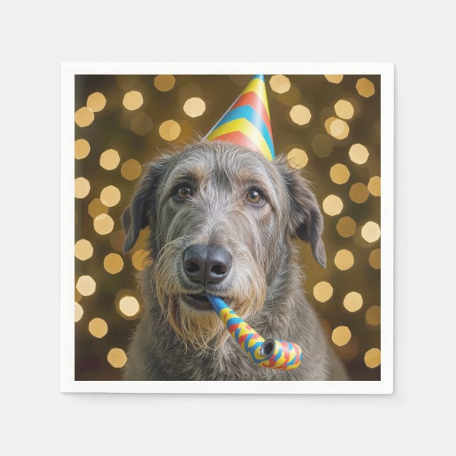 Serviette En Papier Birthday Irish Wolfhound Dog With Party Hat (Devant)
